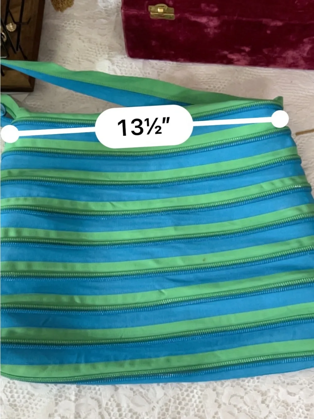 ZIP IT Green & Blue ZIPPER Shoulder Bag with Adjustable Strap FREE BAG CHARM - Picture 7 of 11